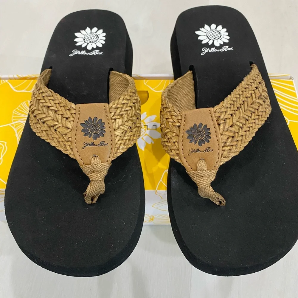 NWB Yellow Box Tan Braided Thong Sandals for Women - Picture 10 of 10